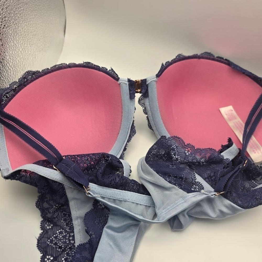 Victoria's Secret Pink Date Push Up Bra Lace Blue Pink 32DD‎ E70 - Picture 5 of 7